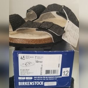 Birkenstock Mens Arizona Rivet Wool Felt Cork Fur Shearling Sandal Gray Sz 12